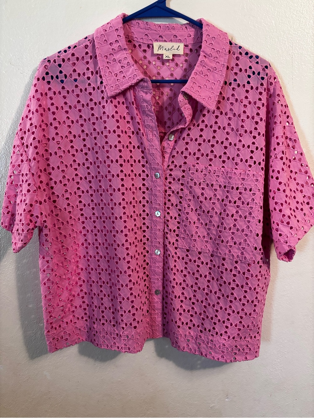 Marled Pink Eyelet Button-Up Top